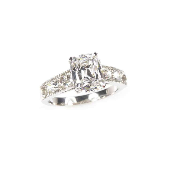 Single stone rectangular cushion shaped diamond ring